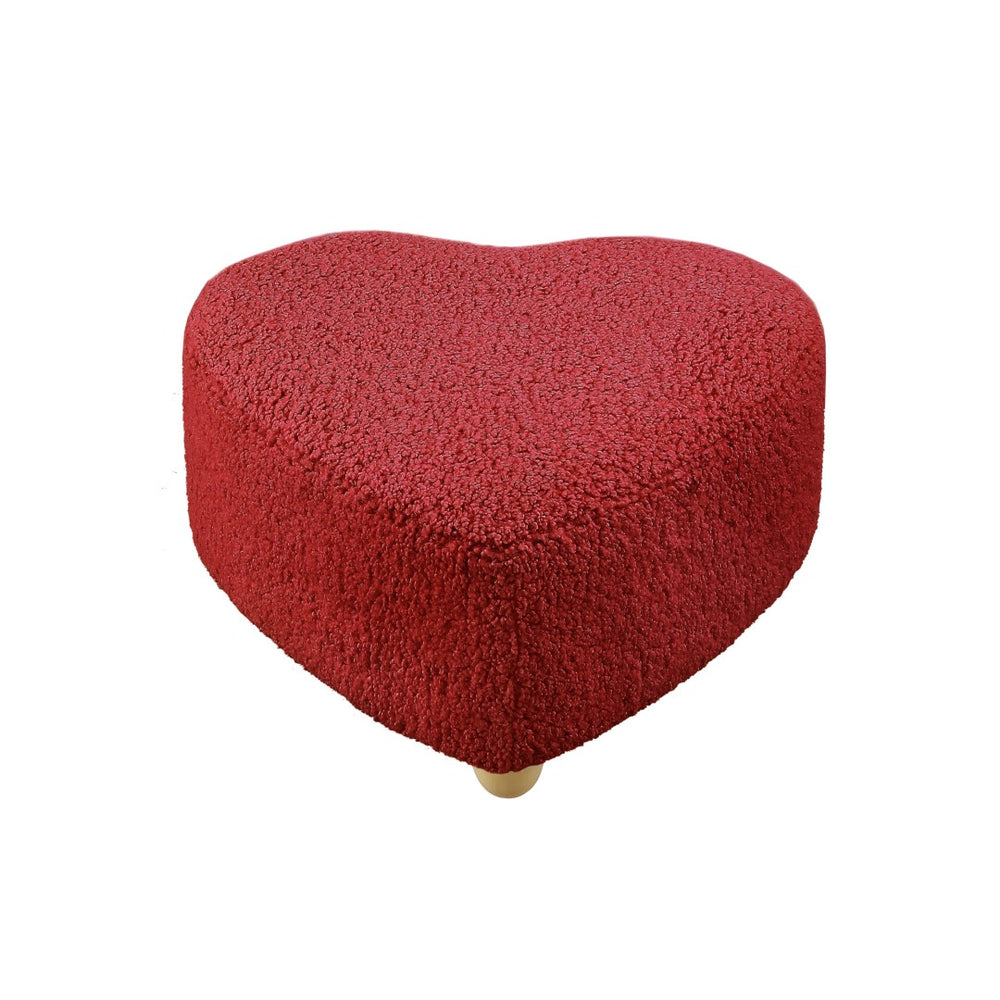 HomeRoots 25" Wool Upholstered Ottoman with Brown Base - Versatile Footrest and Extra Seating for Any Room Red 487853