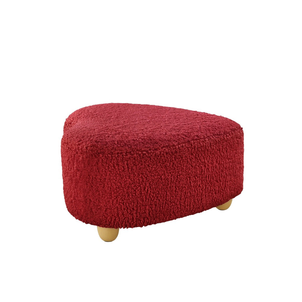 HomeRoots 25" Wool Upholstered Ottoman with Brown Base - Versatile Footrest and Extra Seating for Any Room Red 487853