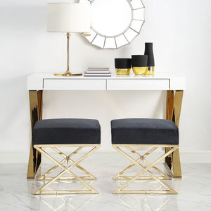 Homeroots 18" Black Velvet And Gold Ottoman Black,Velvet  487855