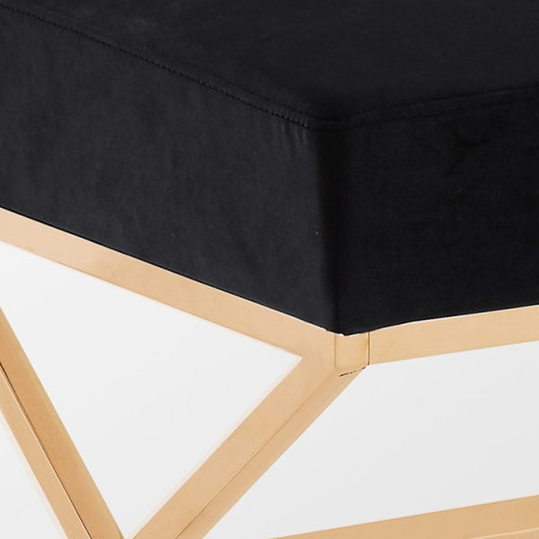 Homeroots 18" Black Velvet And Gold Ottoman Black,Velvet  487855