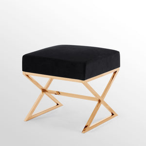 Homeroots 18" Black Velvet And Gold Ottoman Black,Velvet  487855