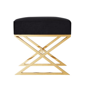 Homeroots 18" Black Velvet And Gold Ottoman Black,Velvet  487855