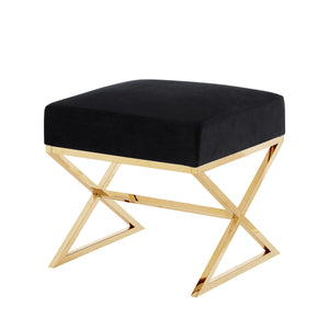 Homeroots 18" Black Velvet And Gold Ottoman Black,Velvet  487855