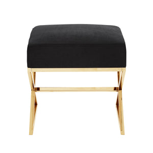 Homeroots 18" Black Velvet And Gold Ottoman Black,Velvet  487855