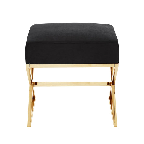 Homeroots 18" Black Velvet And Gold Ottoman Black,Velvet  487855