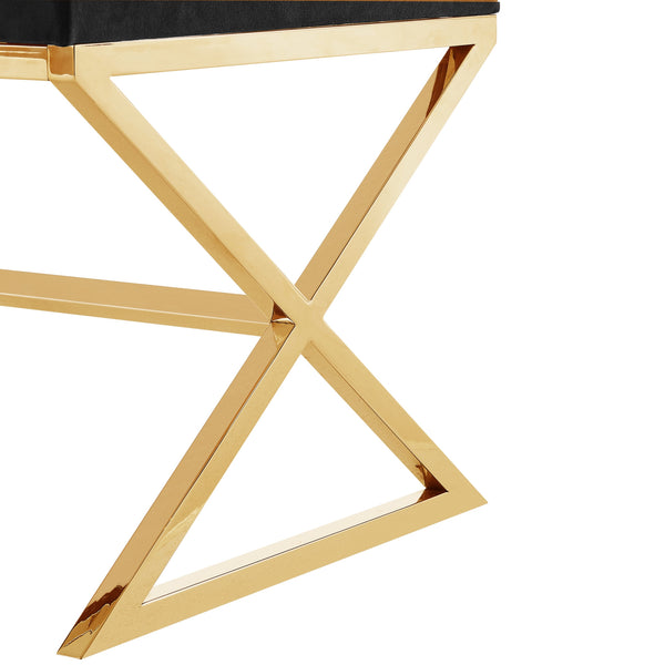 Homeroots 18" Black Velvet And Gold Ottoman Black,Velvet  487855