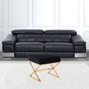 Homeroots 18" Black Velvet And Gold Ottoman Black,Velvet  487855