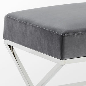 Homeroots 18" Gray Velvet And Silver Ottoman Grey,Velvet  487856
