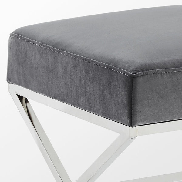 Homeroots 18" Gray Velvet And Silver Ottoman Grey,Velvet  487856