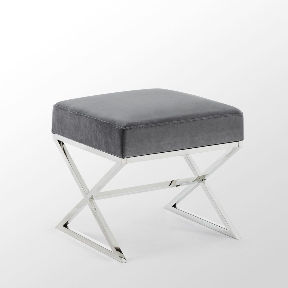 HomeRoots 18" Modern Elegance Ottoman with Gold Metal Base - Chic Seating & Accent for Small Spaces Grey, Velvet Velvet 487856