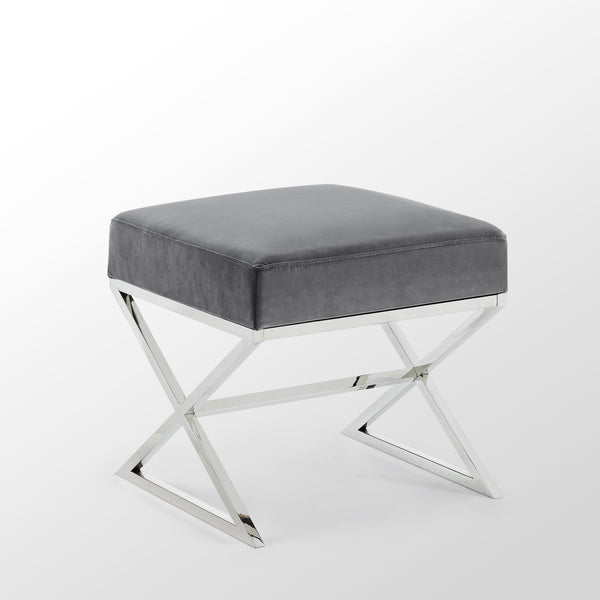 Homeroots 18" Gray Velvet And Silver Ottoman Grey,Velvet  487856
