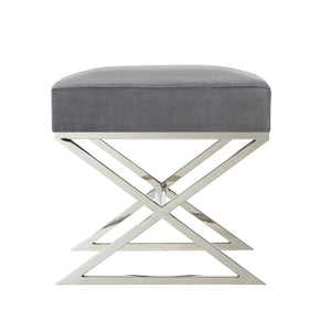 Homeroots 18" Gray Velvet And Silver Ottoman Grey,Velvet  487856