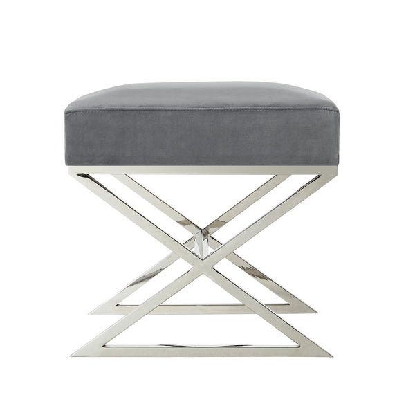 Homeroots 18" Gray Velvet And Silver Ottoman Grey,Velvet  487856