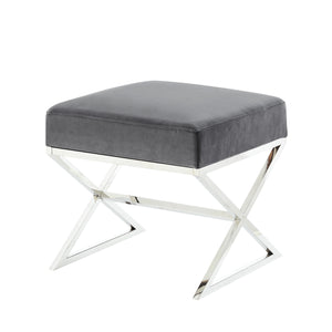 Homeroots 18" Gray Velvet And Silver Ottoman Grey,Velvet  487856