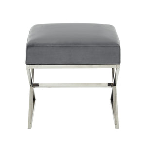 Homeroots 18" Gray Velvet And Silver Ottoman Grey,Velvet  487856