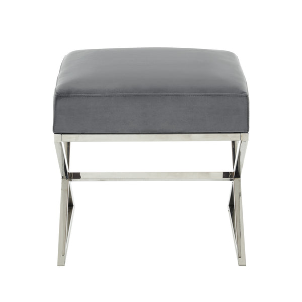 Homeroots 18" Gray Velvet And Silver Ottoman Grey,Velvet  487856