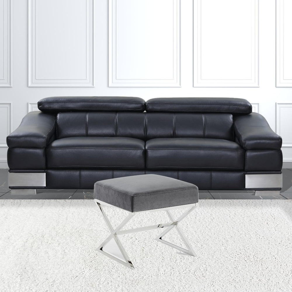 HomeRoots 18" Modern Elegance Ottoman with Gold Metal Base - Chic Seating & Accent for Small Spaces Grey, Velvet Velvet 487856