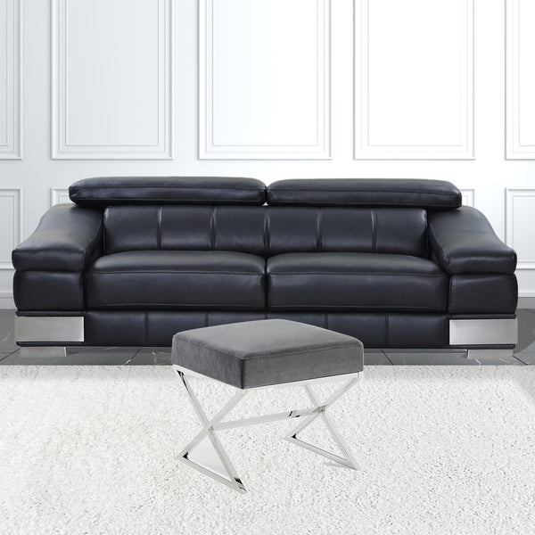 Homeroots 18" Gray Velvet And Silver Ottoman Grey,Velvet  487856