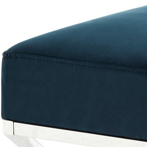 Homeroots 18" Navy Blue Velvet And Silver Ottoman Navy,Velvet  487857