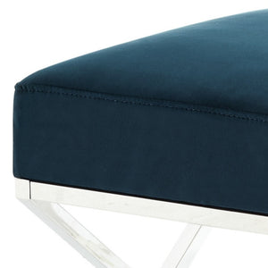 Homeroots 18" Navy Blue Velvet And Silver Ottoman Navy,Velvet  487857