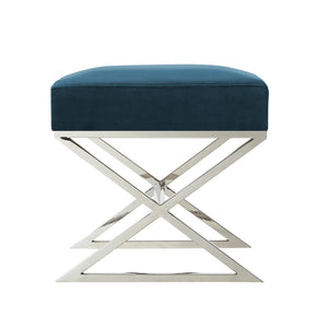 Homeroots 18" Navy Blue Velvet And Silver Ottoman Navy,Velvet  487857