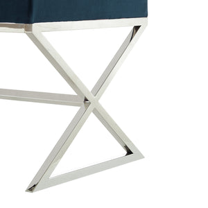 Homeroots 18" Navy Blue Velvet And Silver Ottoman Navy,Velvet  487857