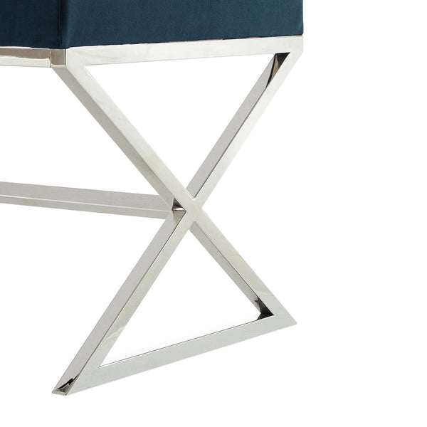 Homeroots 18" Navy Blue Velvet And Silver Ottoman Navy,Velvet  487857