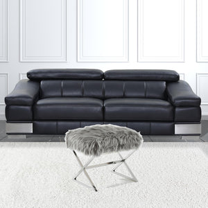 Homeroots 18" Gray Faux Fur And Silver Ottoman Grey,Faux Fur  487859