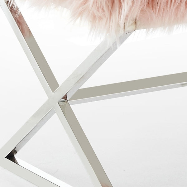 Homeroots 18" Rose Faux Fur And Silver Ottoman Rose,Faux Fur  487860