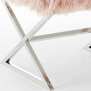 Homeroots 18" Rose Faux Fur And Silver Ottoman Rose,Faux Fur  487860