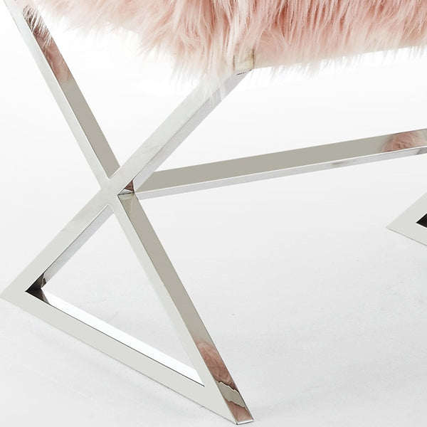 Homeroots 18" Rose Faux Fur And Silver Ottoman Rose,Faux Fur  487860