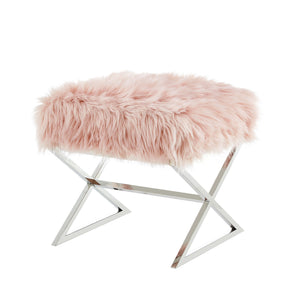 Homeroots 18" Rose Faux Fur And Silver Ottoman Rose,Faux Fur  487860