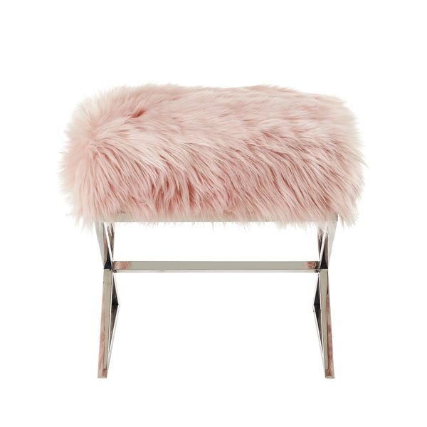 Homeroots 18" Rose Faux Fur And Silver Ottoman Rose,Faux Fur  487860