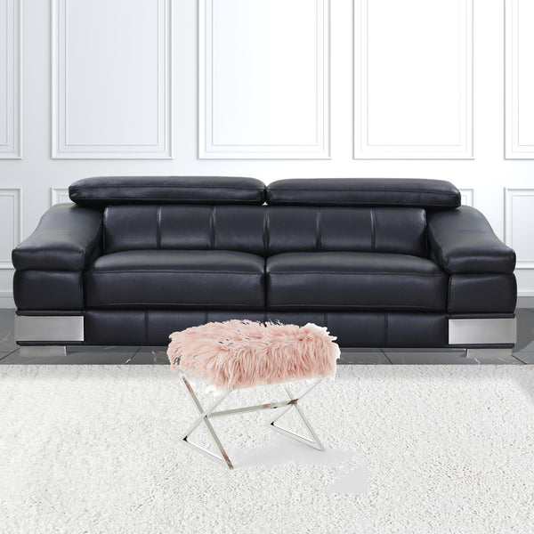 Homeroots 18" Rose Faux Fur And Silver Ottoman Rose,Faux Fur  487860