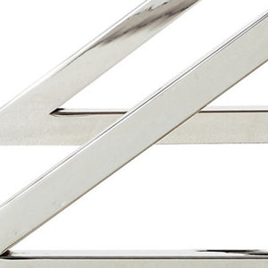 Homeroots 18" White Faux Fur And Silver Ottoman White,Faux Fur  487861