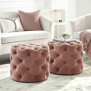 Homeroots 21" Blush Velvet Tufted Round Ottoman Blush,Velvet  487862