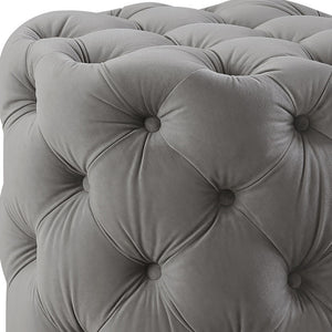 Homeroots 21" Gray Velvet Tufted Round Ottoman Grey,Velvet  487863