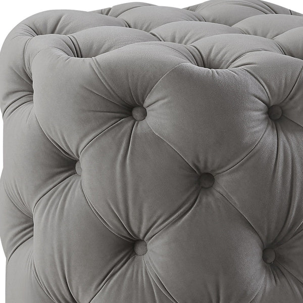 Homeroots 21" Gray Velvet Tufted Round Ottoman Grey,Velvet  487863