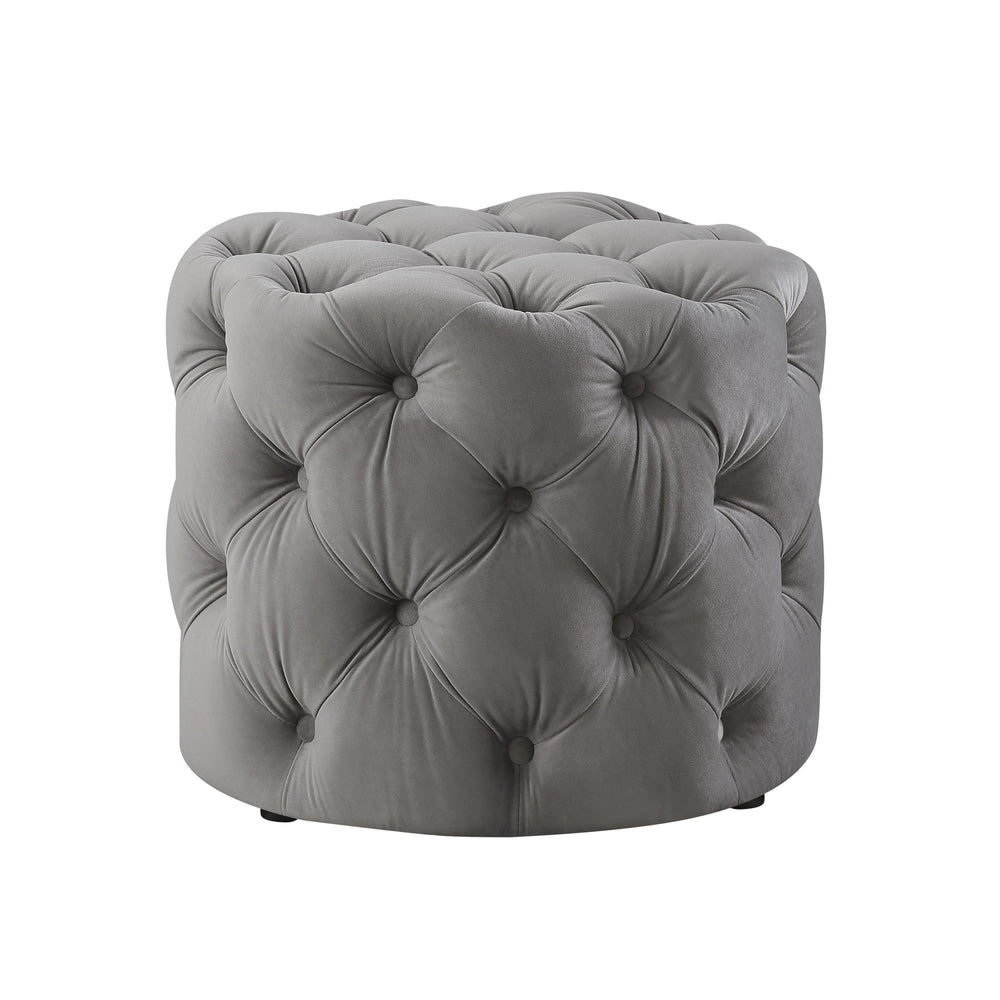 Homeroots 21" Gray Velvet Tufted Round Ottoman Grey,Velvet  487863
