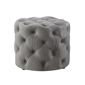 Homeroots 21" Gray Velvet Tufted Round Ottoman Grey,Velvet  487863