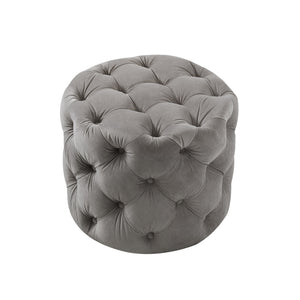 Homeroots 21" Gray Velvet Tufted Round Ottoman Grey,Velvet  487863