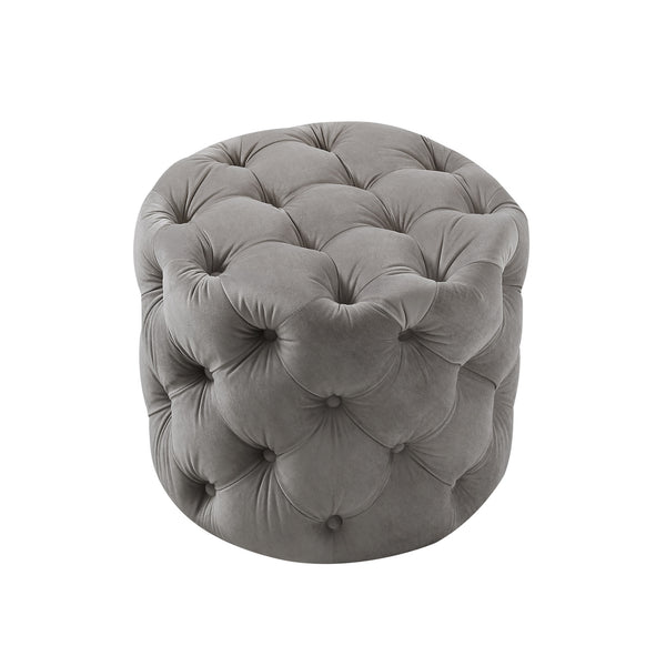 Homeroots 21" Gray Velvet Tufted Round Ottoman Grey,Velvet  487863