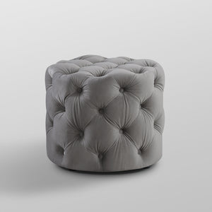 Homeroots 21" Gray Velvet Tufted Round Ottoman Grey,Velvet  487863
