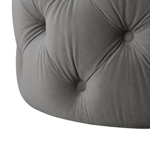 Homeroots 21" Gray Velvet Tufted Round Ottoman Grey,Velvet  487863