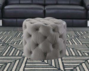 Homeroots 21" Gray Velvet Tufted Round Ottoman Grey,Velvet  487863