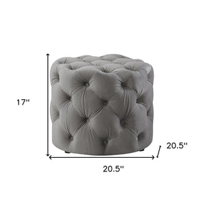 Homeroots 21" Gray Velvet Tufted Round Ottoman Grey,Velvet  487863