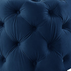 Homeroots 21" Navy Blue Velvet Tufted Round Ottoman Navy,Velvet  487864