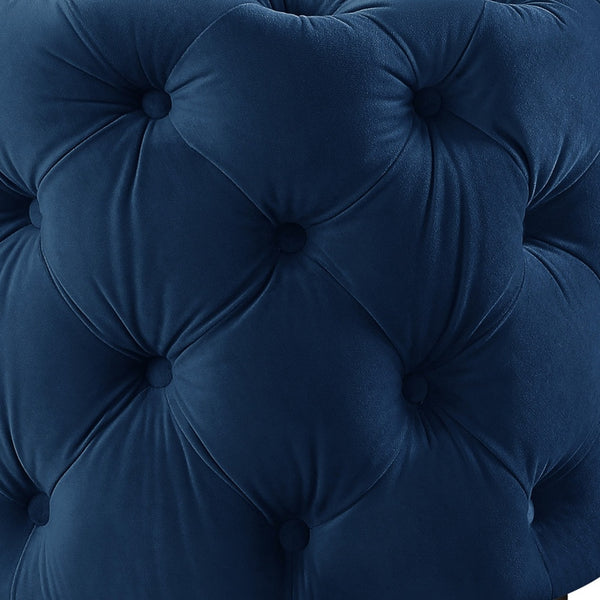 Homeroots 21" Navy Blue Velvet Tufted Round Ottoman Navy,Velvet  487864