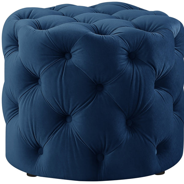 Homeroots 21" Navy Blue Velvet Tufted Round Ottoman Navy,Velvet  487864