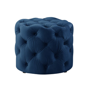 Homeroots 21" Navy Blue Velvet Tufted Round Ottoman Navy,Velvet  487864
